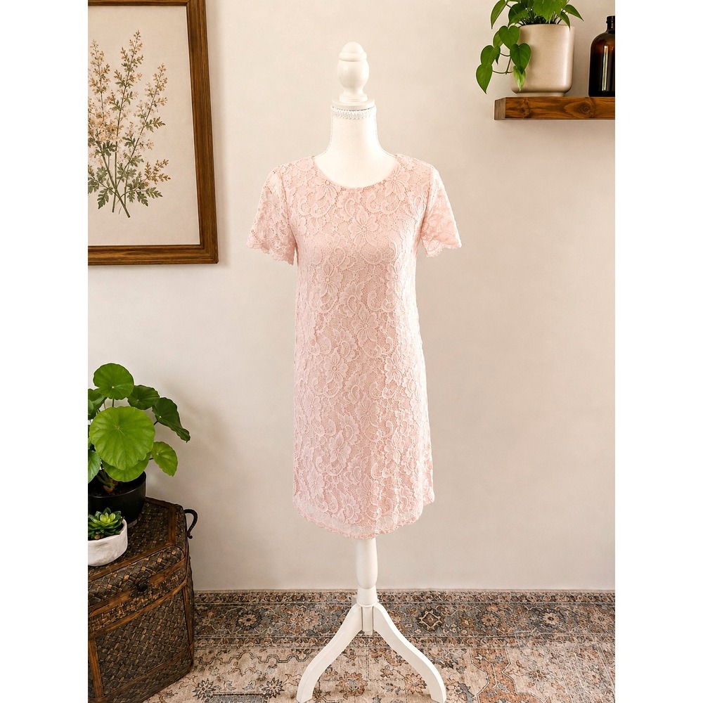 Juicy Couture Blush Pink Lace Shift Dress XS Romantic Floral Stretch
